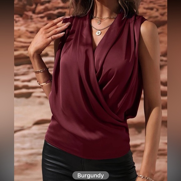 Elegant Classy Overlay Sleeveless Office Work Top Blouse - Picture 2 of 10